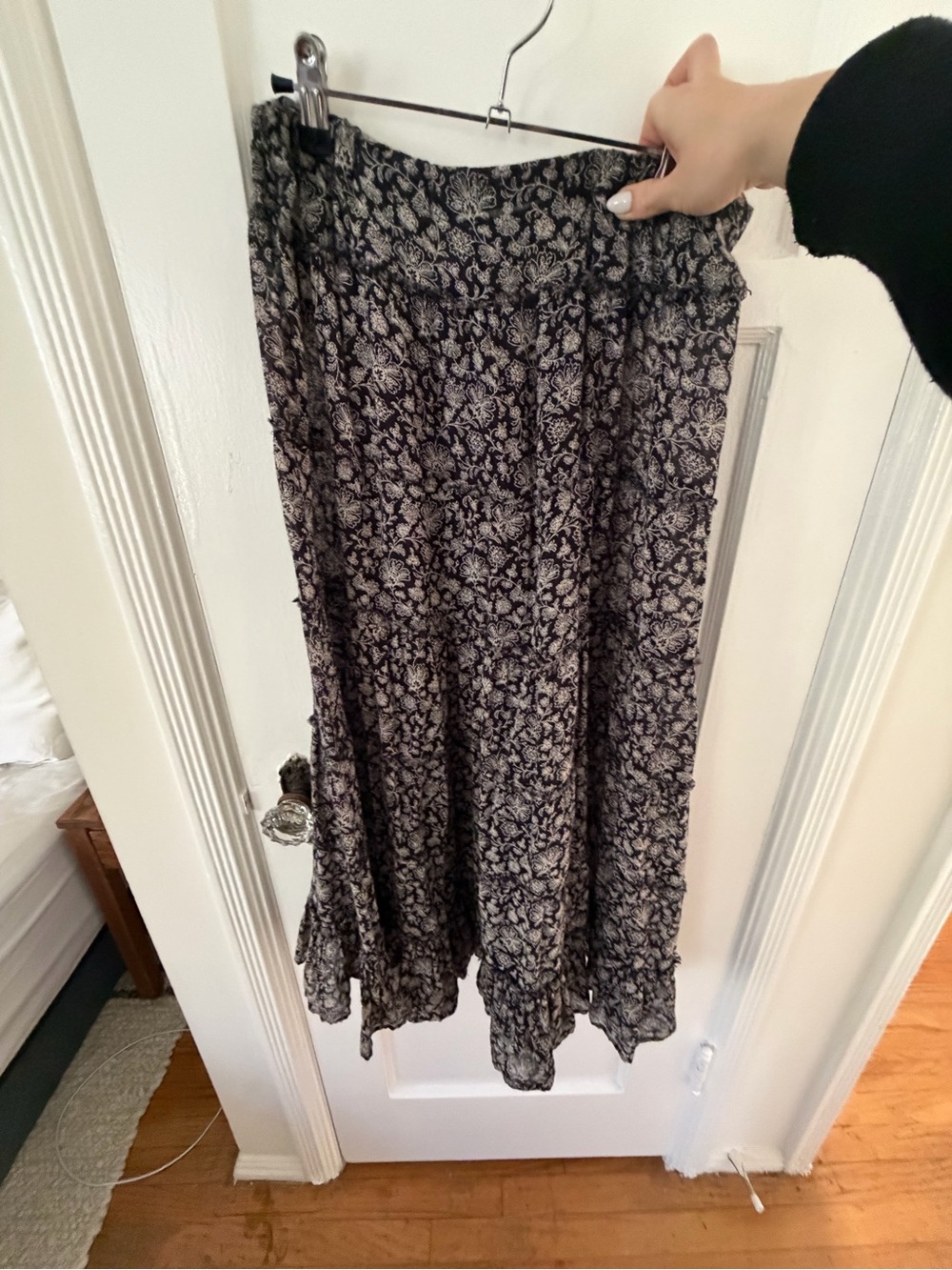 Black Floral Midi Skirt - Lightweight Feminine Design